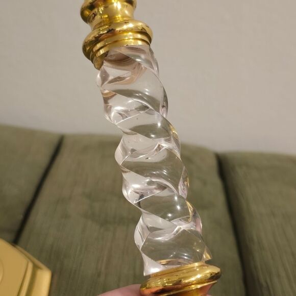 Vintage Set of 2 Brass Spiral Clear Lucite Acrylic Candlesticks Holders MCM - Picture 10 of 10